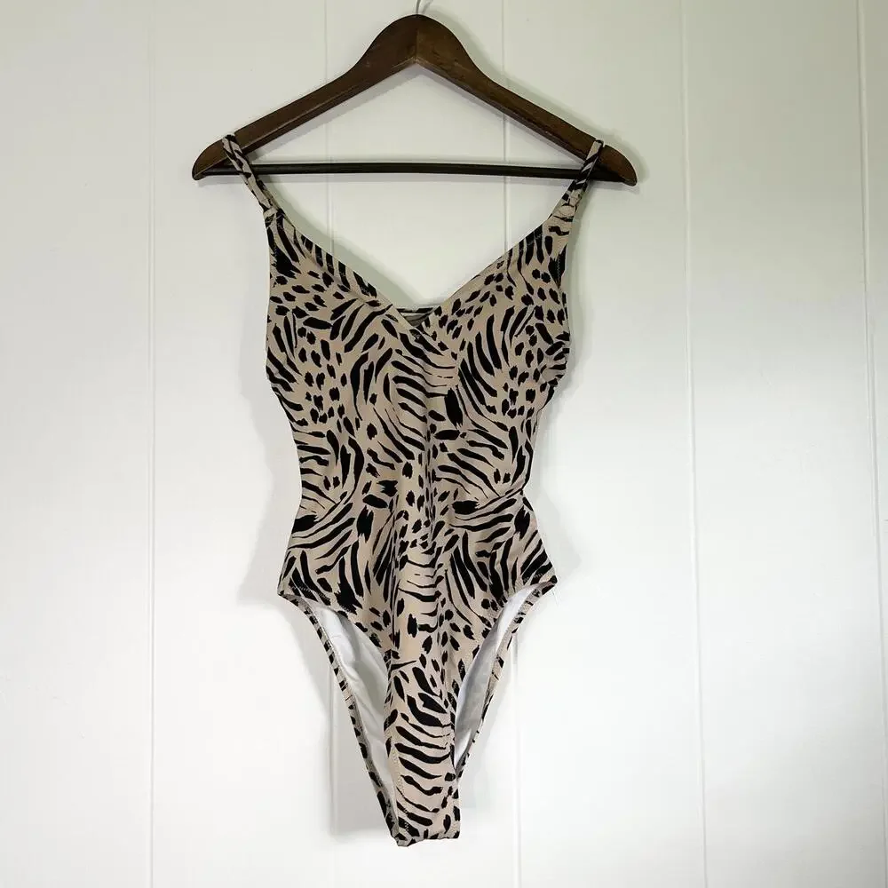Shade & Shore Animal Print Open Back One-Piece Bathing Suit Women's Small